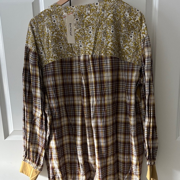 Three Bird Nest Mustard and Plaid Long Sleeve Top - Picture 4 of 4
